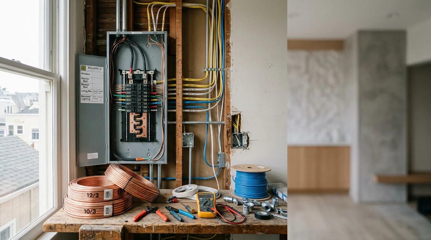 Electrician working on high-end residential wiring installation
